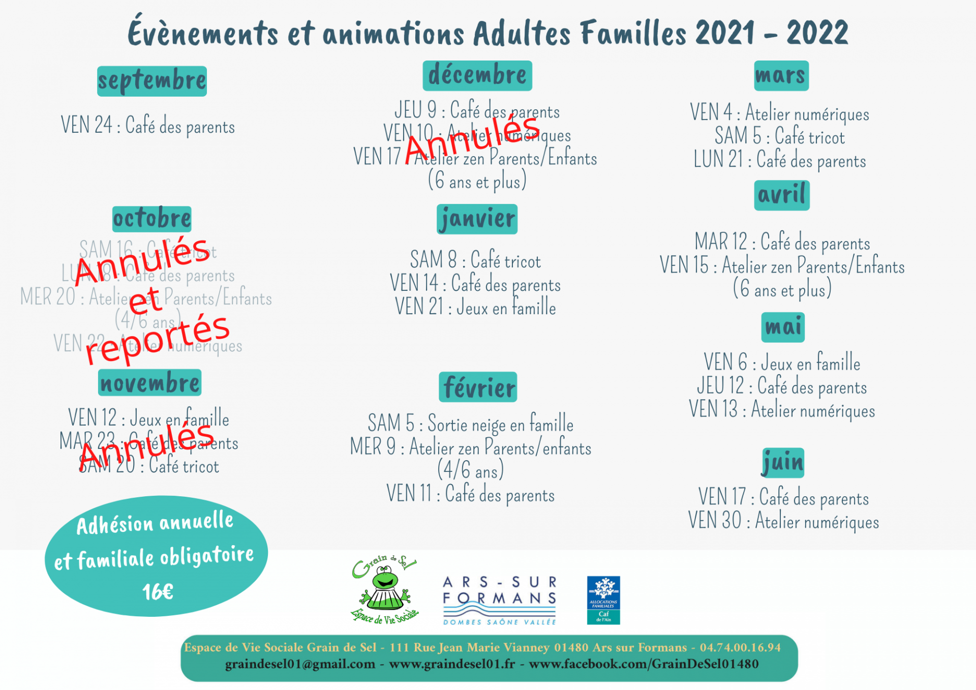 Evenements et animations adultes familles 2021 2022 2
