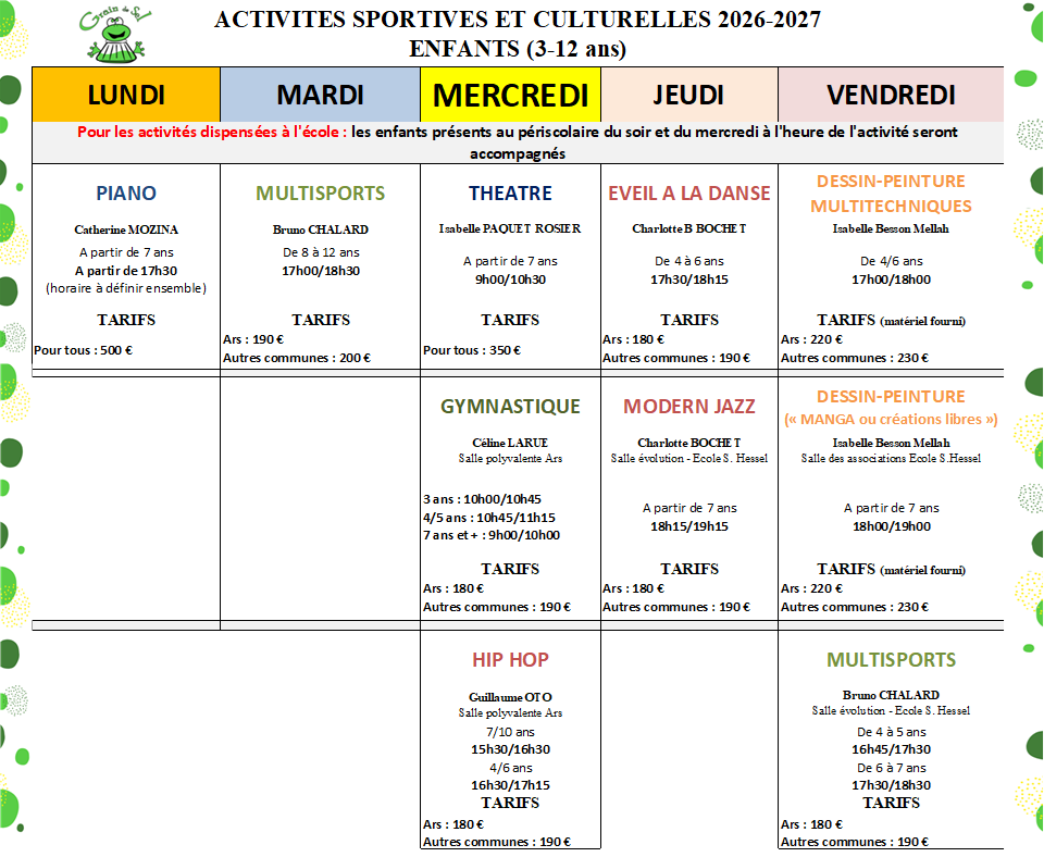 Activites enfants 2026-2027